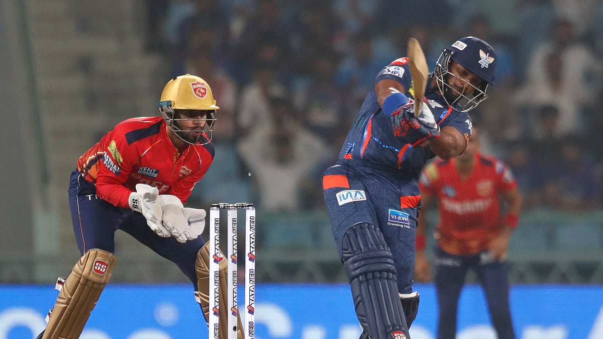 Lucknow Super Giants' Nicholas Pooran plays a shot during the Indian Premier League match between Lucknow Super Giants and Punjab Kings in Lucknow. - AP Photo/Pankaj Nangia