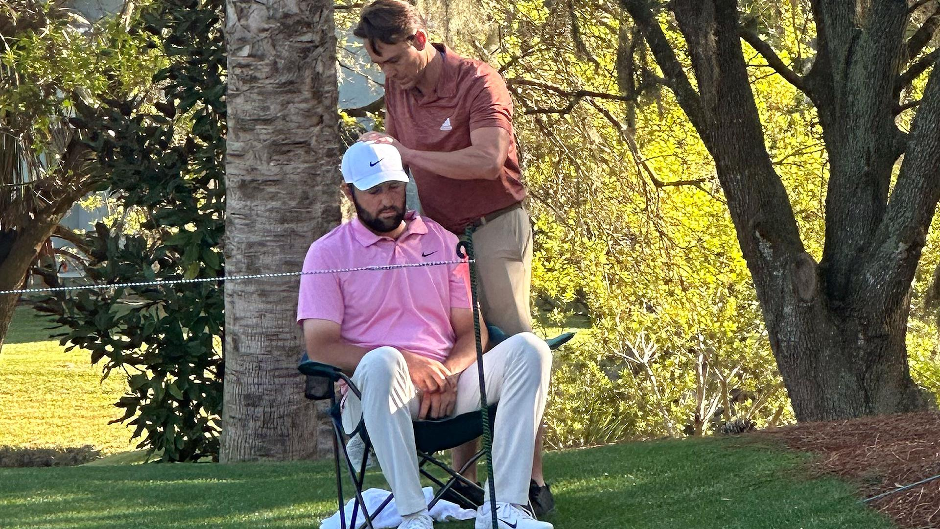 Scottie Scheffler needed on-course treatment on a neck injury during the second round of the Players Championship. - Doug Ferguson/AP