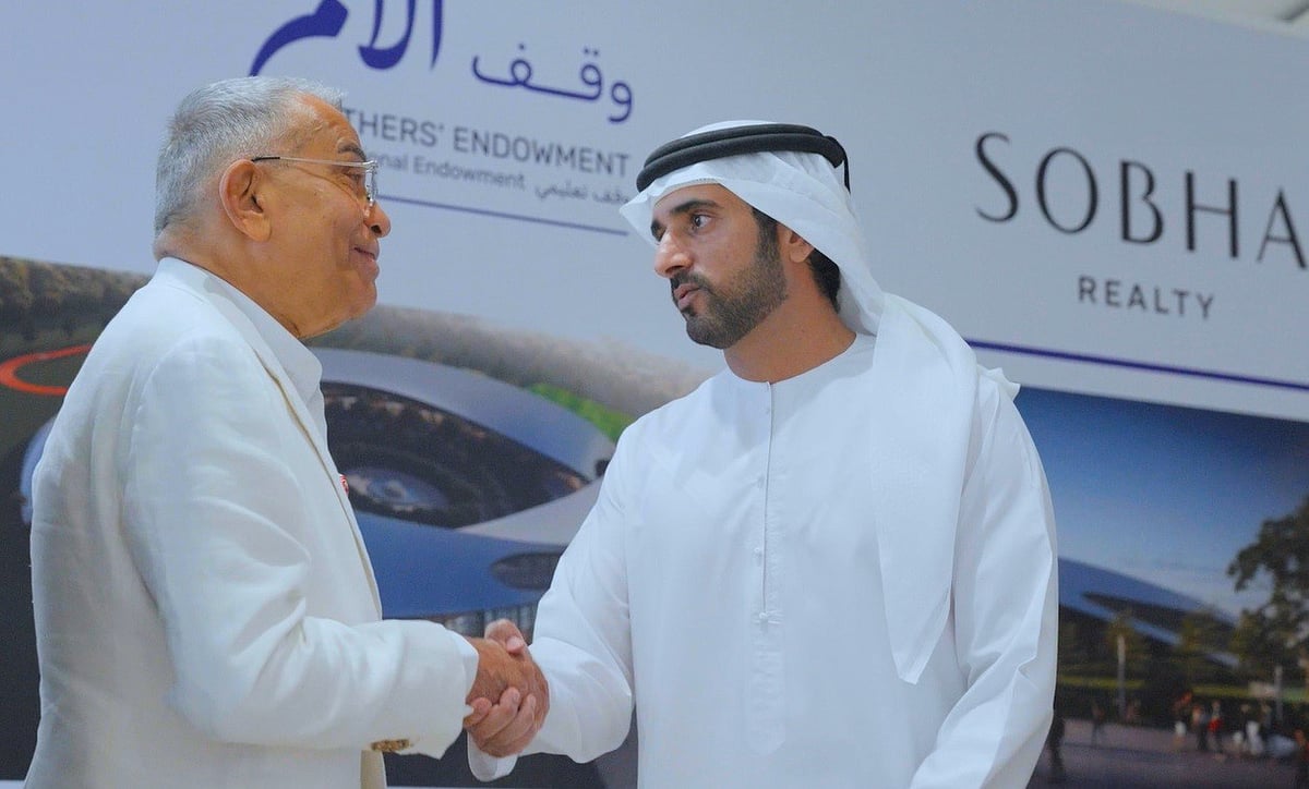 (L-R) Mr. PNC Menon, Founder, Sobha Group; and Sheikh Hamdan bin Mohammed bin Rashid Al Maktoum, Crown Prince of Dubai 