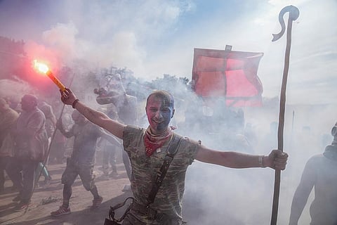 Colorful Flour Fight in Athens
