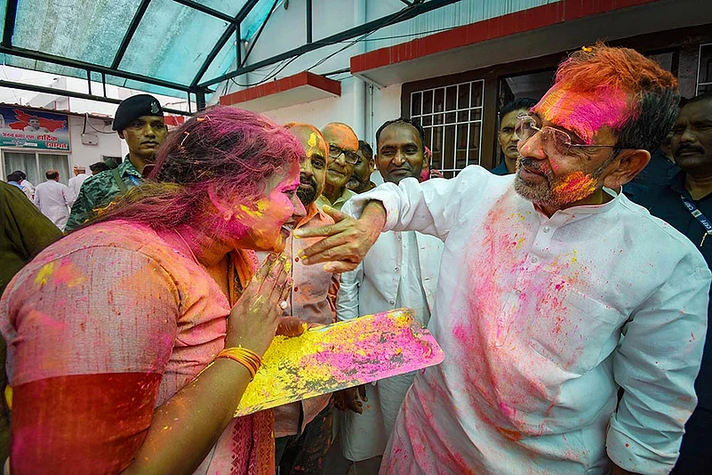 Upendra Kushwaha with supporters