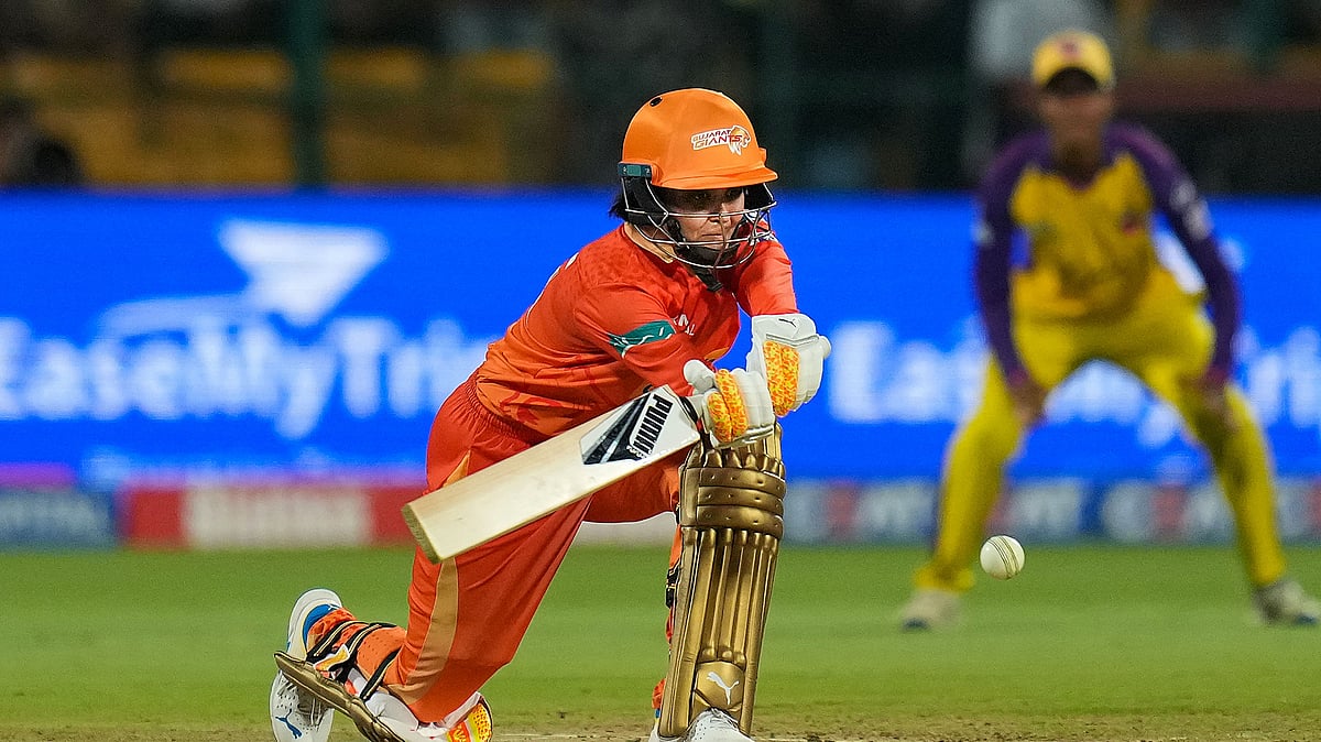 Photo: PTI/Shailendra Bhojak : Gujarat Giants' Harleen Deol batting against UP Warriorz in WPL 2024.