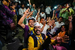 Photo: PTI/Vijay Verma : Delhi Police strengthens security after Kejriwal's arrest