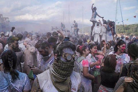 Colorful Flour Fight in Athens