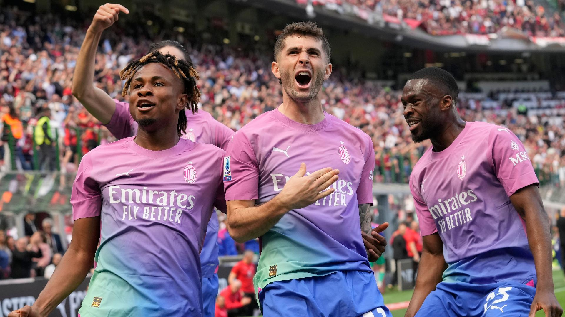 Antonio Calanni/AP : Christian Pulisic (centre) and Olivier Giroud gave AC Milan control inside the first 20 minutes.