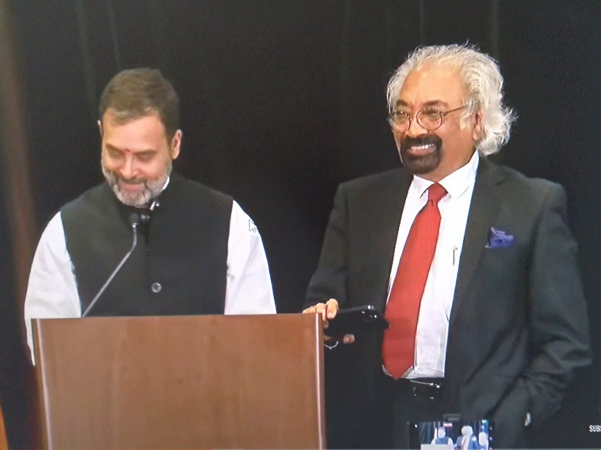 ANI : File photo of Congress leader Rahul Gandhi with Indian Overseas Congress chief Sam Pitroda