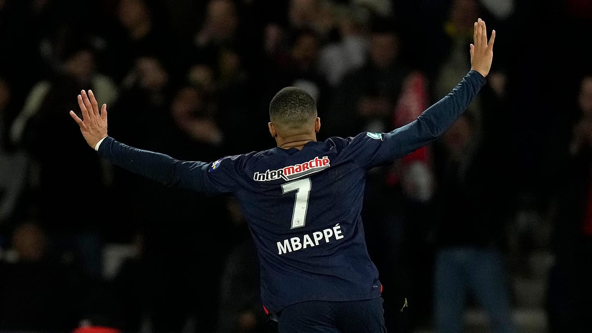 Paris St Germain’s Kylian Mbappe celebrates his Coupe de France semi-final winner against Rennes. - Photo: Thibault Camus/AP/PA