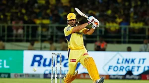 BCCI/IPL : MS Dhoni bats during the Chennai Super Kings vs Delhi Capitals game in Visakhapatnam in Indian Premier League 2024.
