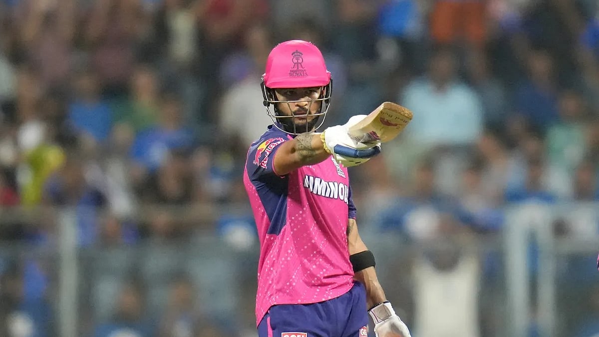 Riyan Parag celebrates his half-century during the Rajasthan Royals vs Mumbai Indians game in Indian Premier League 2024.  - BCCI/IPL