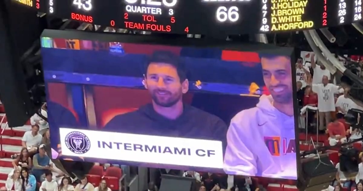 Lionel Messi, Sergio Busquets, Miami Heat Vs Boston Celtics, NBA Play-Off, Screengrab