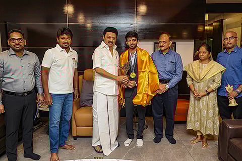 Gukesh met MK Stalin