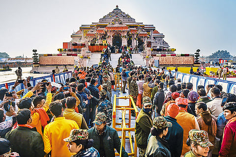 Devotees at the Ram temple a day after the consecration ceremony