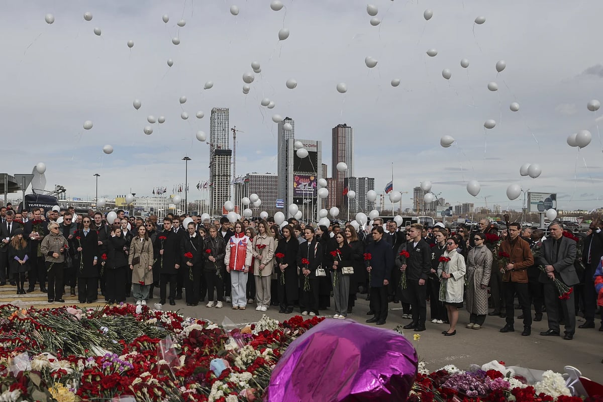 AP : A group of ambassadors of foreign diplomatic missions attend a ceremony in front of Crocus City Hall in Russia's Moscow |