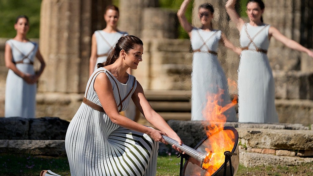  AP/Thanassis Stavrakis : On Tuesday, April 16, 2024 the flame for this summer's Paris Olympics will be lit and be carried through Greece for more than 5,000 kilometers (3,100 miles) before being handed over to French organizers at the Athens site of the first modern Olympics.