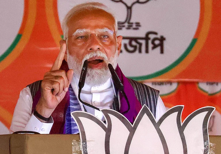 PM Modi addressing a rally in support of the BJP candidate in Dhaurahra - PTI