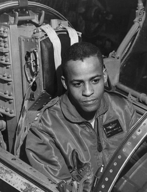 Ed Dwight, the United States' first Black astronaut, in the cockpit of an F-104.