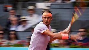 Photo: X/@MutuaMadridOpen : Rafael Nadal in action at Madrid Open Round of 32 match