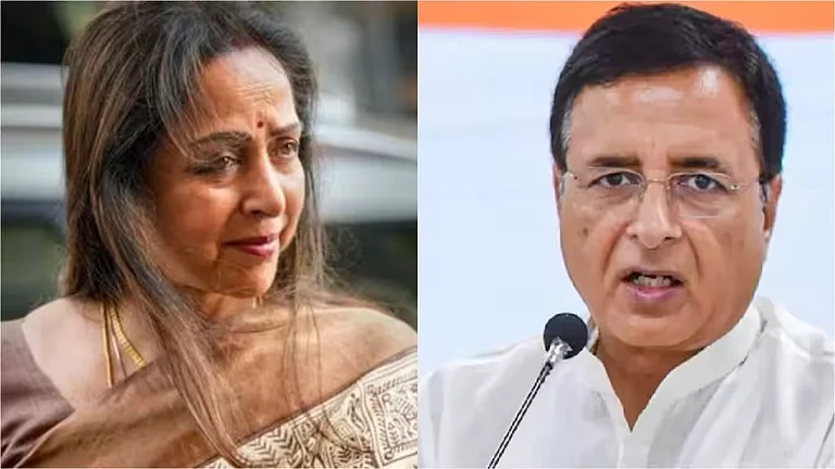 BJP MP Hema Malini (L) and Congress leader Randeep Surjewala (R) | - PTI