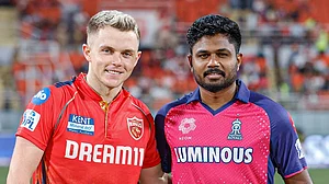 X/@IPL : Punjab Kings stand-in skipper Sam Curran with Rajasthan Royals skipper Sanju Samson