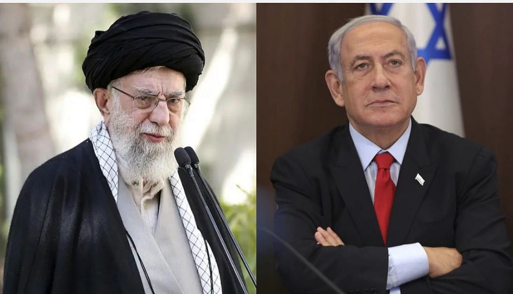 AP/Collage by Outlook India  : Iran's Supreme Leader Ayatollah Khamenei and Israeli PM Benjamin Netanyahu