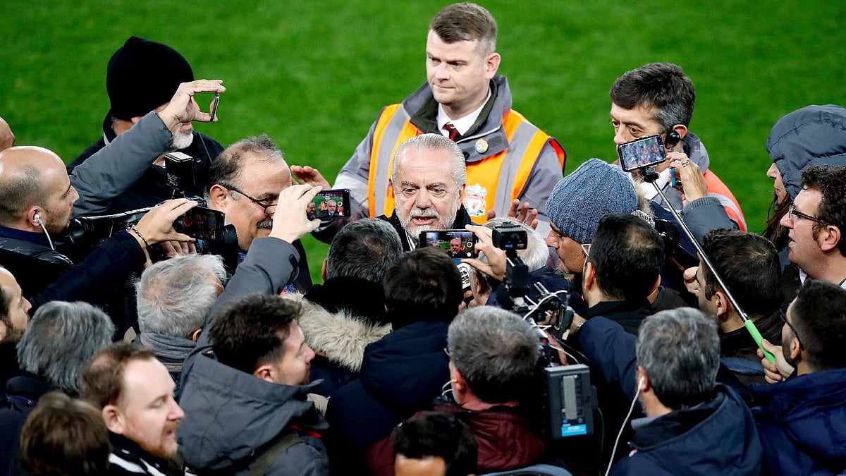Napoli chairman Aurelio De Laurentiis, centre, was questioned by Rome’s Public Prosecutors Office on Wednesday. - Martin Rickett/PA
