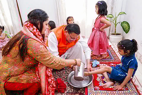 Ram Navami: Pushkar Dhami performs Kanya Puja