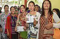 PTI : Voters waiting outside polling booth in Arunachal Pradesh |