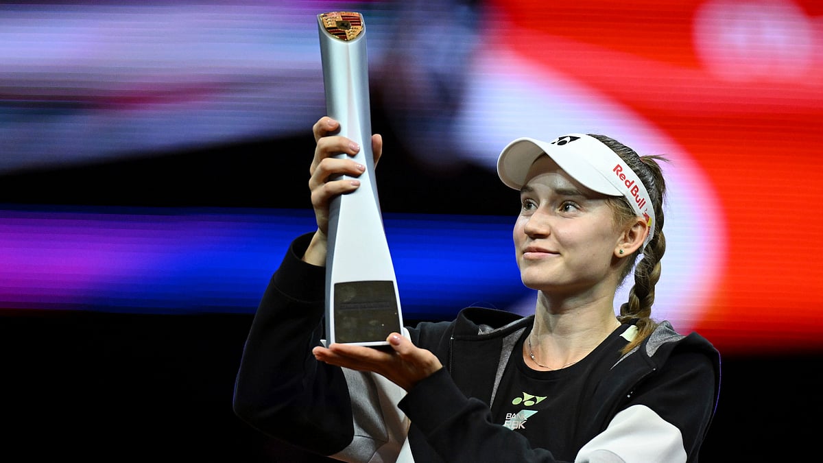 AP : Elena Rybakina celebrates after winning the Stuttgart Open title.
