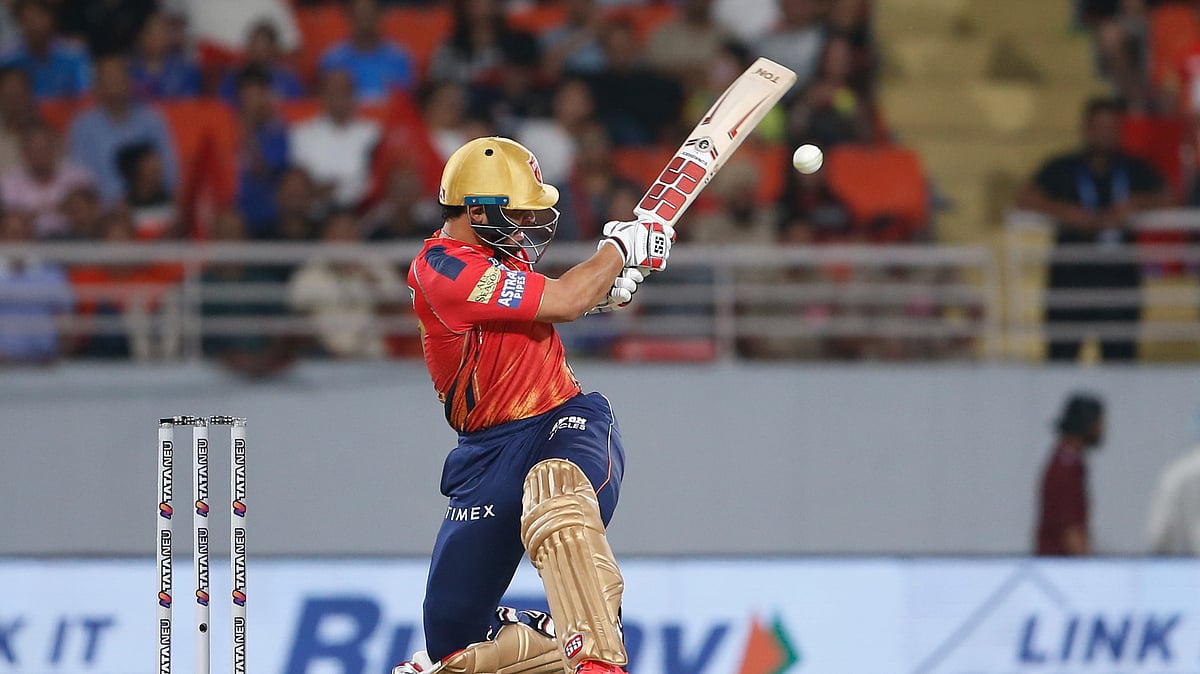 Punjab Kings' Ashutosh Sharma plays a shot during the Indian Premier League cricket match between Punjab Kings' and Mumbai Indians in Mullanpur. - AP Photo/ Surjeet Yadav