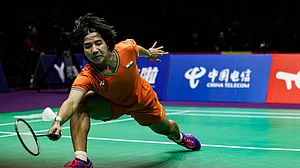 Badminton Photo : Isharani Baruah in action during India's Uber Cup group tie against Singapore in Chengdu, China.