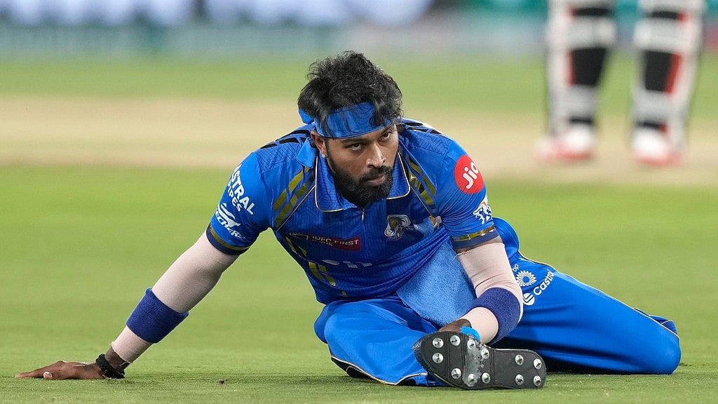 Hardik Pandya in action during Mumbai Indians' away game against Sunrisers Hyderabad at the Rajiv Gandhi International Cricket Stadium in Indian Premier League 2024. - AP