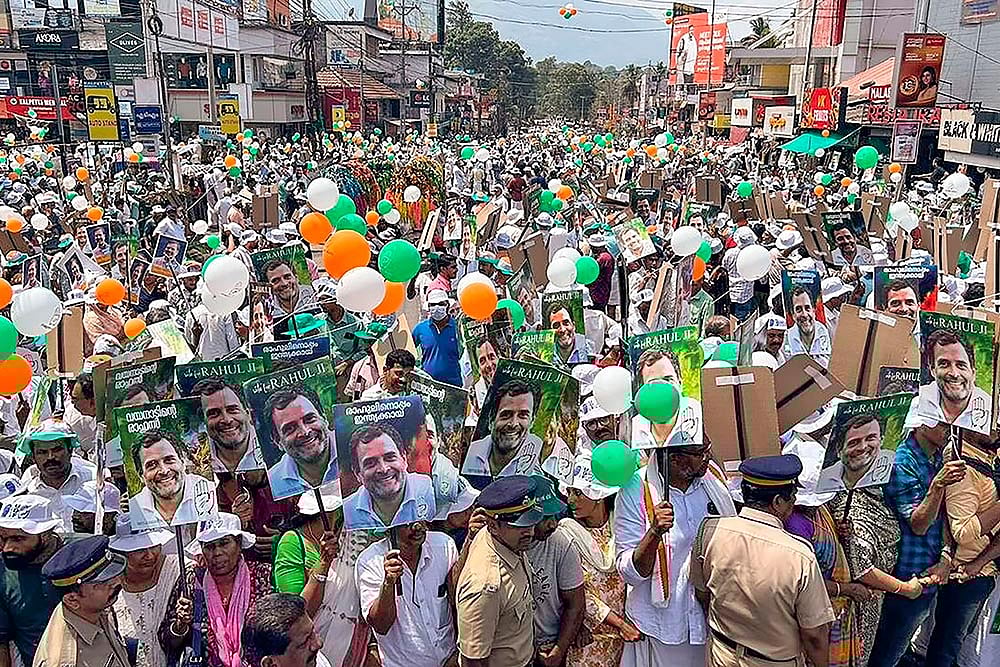 Photo: PTI : Rahul Gandhi's supporters in Wayanad
