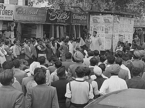 An election meeting in New Delhi, India, 1957