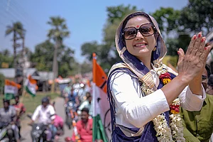 | Photo: PTI : Mahua Moitra campaigns in Nadia