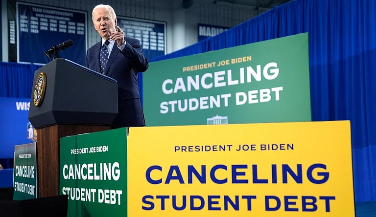 President Joe Biden delivers remarks on student loan debt at Madison College, Monday, April 8, 2024, in Madison. - AP