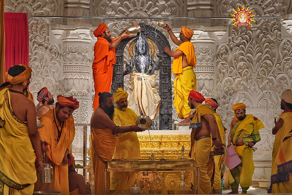 Photo: PTI : Ram Navami: Priests at Ayodhya's Ram temple