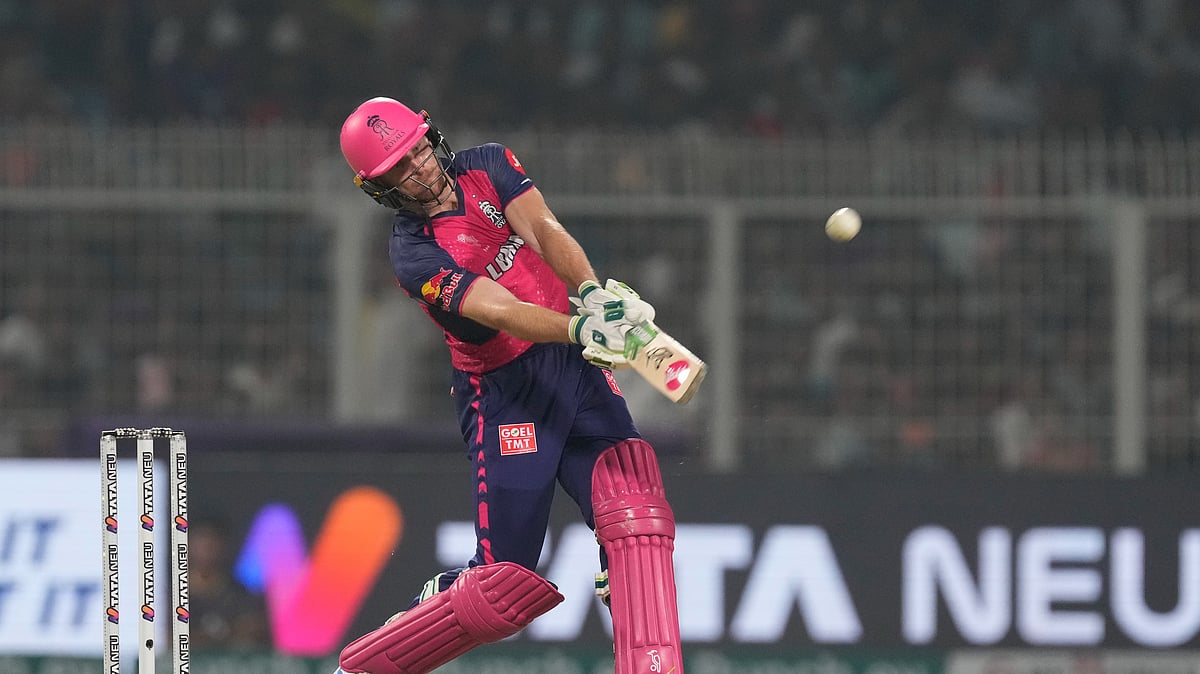 Rajasthan Royals' Jos Buttler plays a shot during the Indian Premier League cricket match between Kolkata Knight Riders and Rajasthan Royals in Kolkata. - AP Photo/Bikas Das