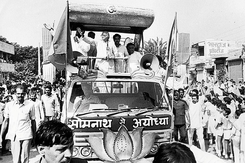 Photo: HT : The Yatra Politics: Advani started his rath yatra from Somnath to 
Ayodhya on September 25, 1990