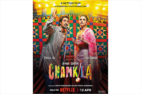 A poster of the film Amar Singh Chamkila directed by Imtiaz Ali