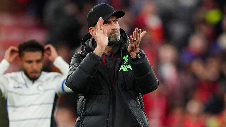 Jurgen Klopp reacts after defeat to Atalanta. - Peter Byrne/PA