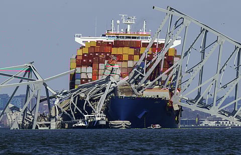 Remains of a collapsed bridge in Baltimore