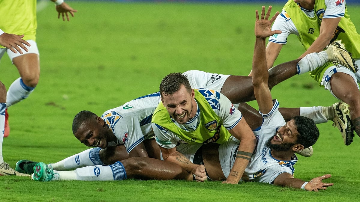 Chennaiyin FC players celebrate after winning the Indian Super League 2023-24 match against Mohun Bagan Super Giant in Kolkata on Sunday (March 31). - X/Chennaiyin FC