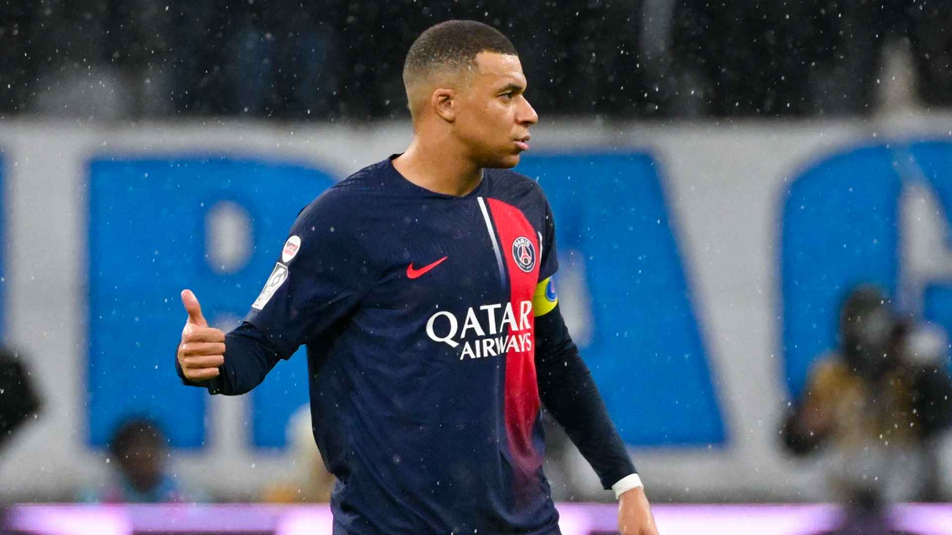 Kylian Mbappe in action for PSG against Marseille.
