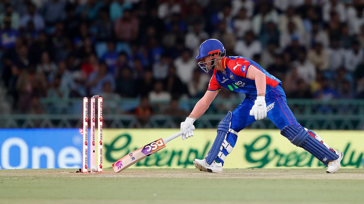 Delhi Capitals' David Warner reacts after he is bowled out by Lucknow Super Giants' Yash Thakur during the Indian Premier League cricket match between Lucknow Super Giants and Delhi Capitals in Lucknow. - AP Photo/Surjeet Yadav