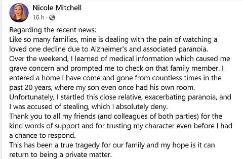 Nicole Mitchell's Facebook Post