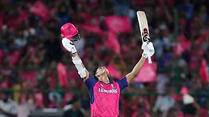 X/@IPL : Yashasvi Jaiswal celebrates his second IPL century