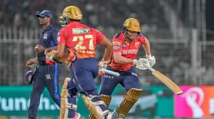 AP Photo/Bikas Das : Punjab Kings' Jonny Bairstow, right and Shashank Singh run between the wickets during the Indian Premier League cricket match between Kolkata Knight Riders and Punjab Kings in Kolkata.