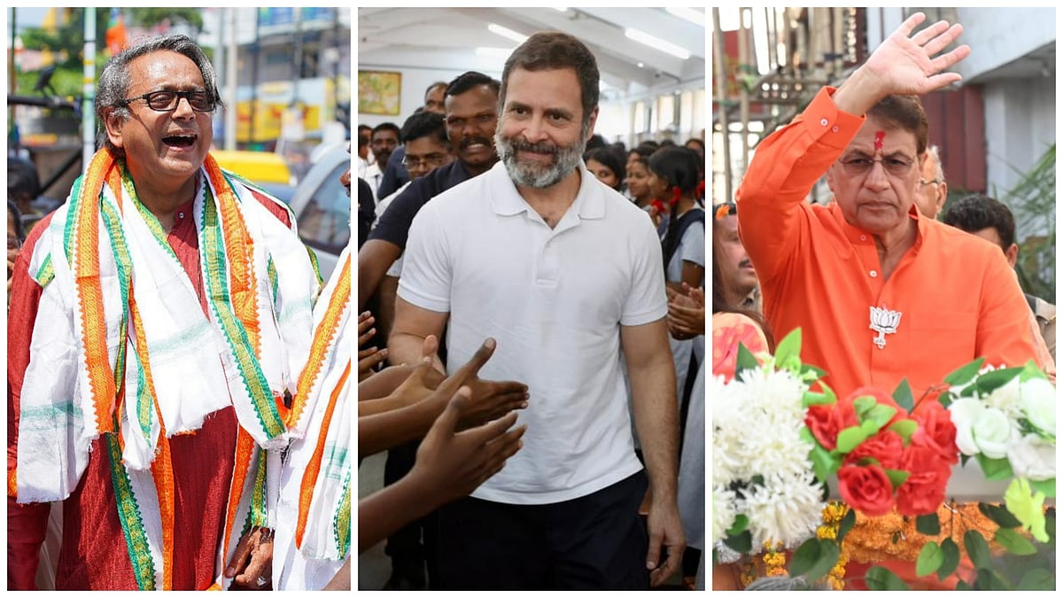 X/@ShashiTharoor, @RahulGandhi, @arungovil12 : L to R: Congress leader Shashi Tharoor, Congress leader Rahul Gandhi, BJP Meerut candidate Arun Govil