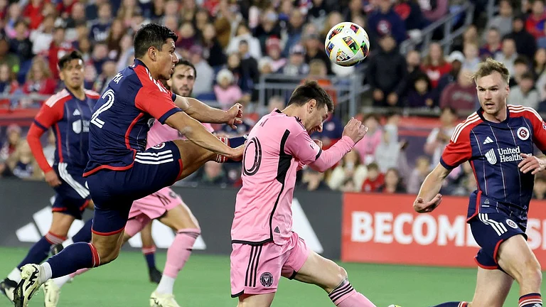 Lionel Messi (centre) in action during Inter Miami's Major League Soccer game against New England Revolution in Foxborough, Mass. - AP