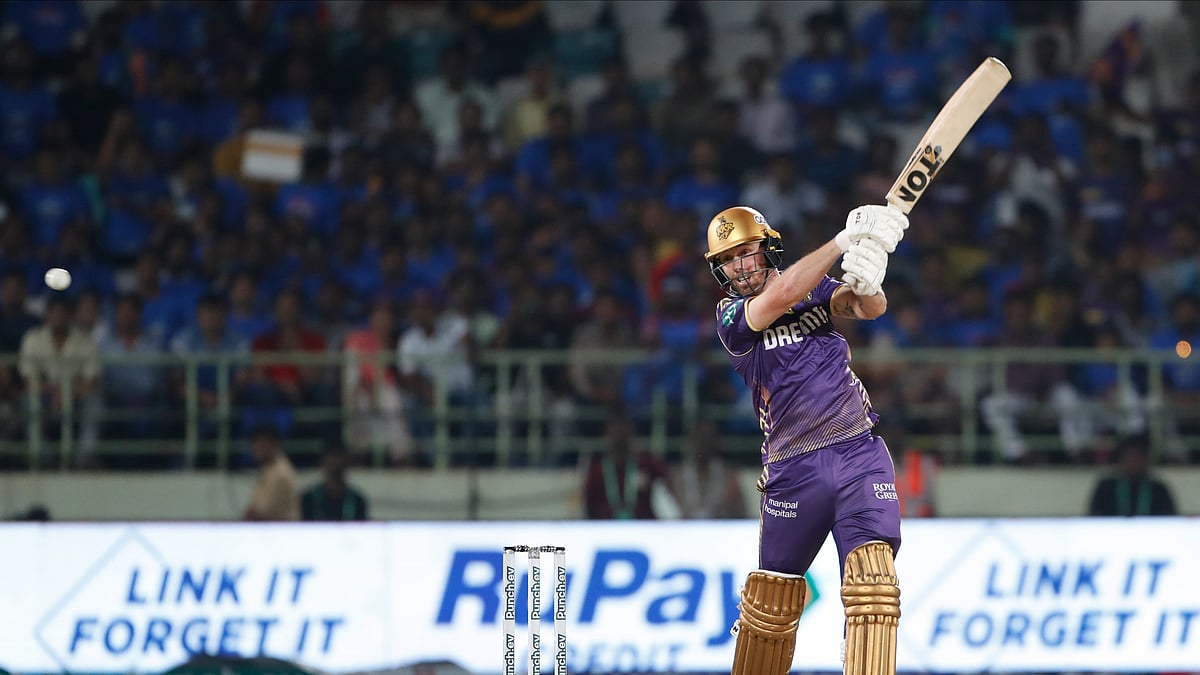 Kolkata Knight Riders' Phil Salt plays a shot during the Indian Premier League cricket match between Delhi Capitals and Kolkata Knight Riders in Visakhapatnam. - AP Photo/ Surjeet Yadav